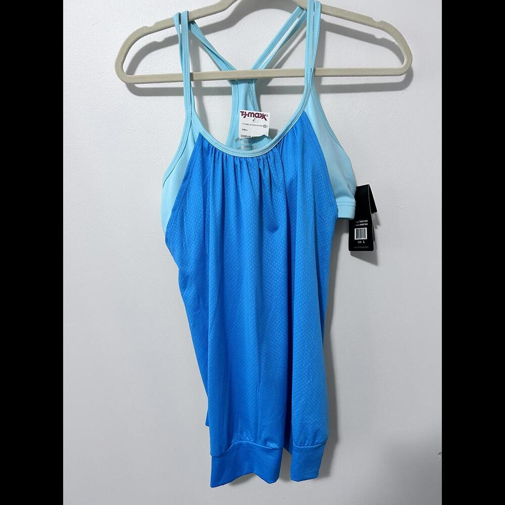 NWT Marika Tek Blue Tank with Built in Bra‎ Women's Size Large